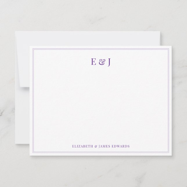 Purple Double Border Elegant Couple Monogram Card (Front)