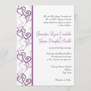 Purple Double Hearts Swirls Wedding Invitations