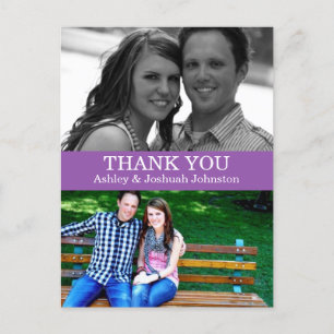 Purple Double Photo Thank You Wedding Post Cards
