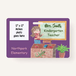 Purple double-sided k-12 school teacher ID badge