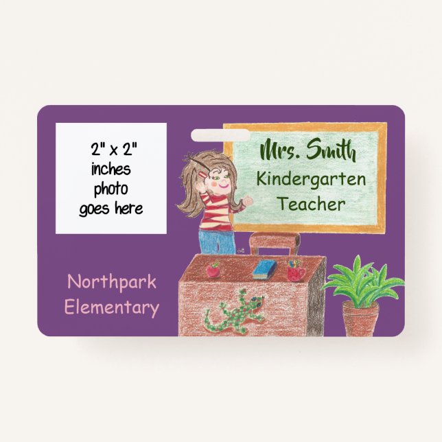 Purple double-sided k-12 school teacher ID badge (Front)