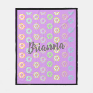 Purple Doughnut Custom Name Medium Fleece Blanket