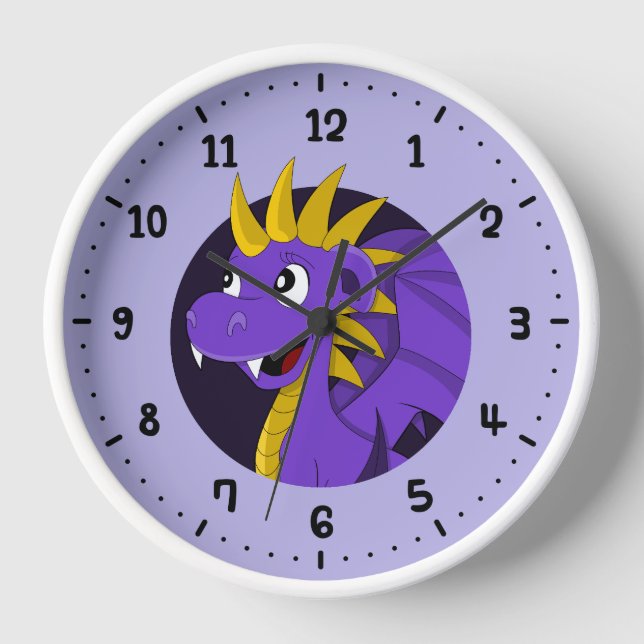 Purple dragon cartoon round clock (Front)