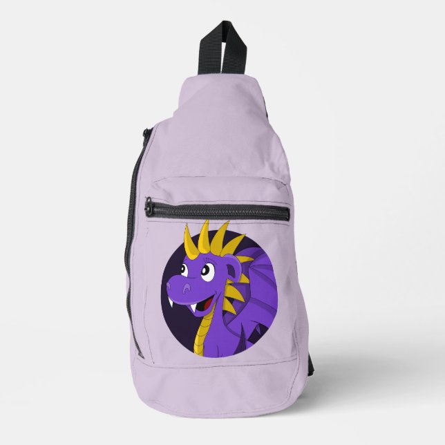 Purple dragon cartoon  sling bag (Front)