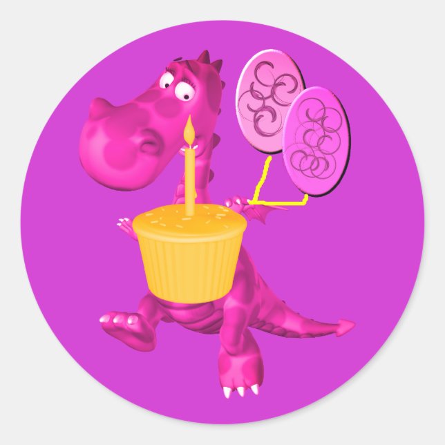 Purple Dragon Cupcake Balloons Cute Classic Round Sticker (Front)