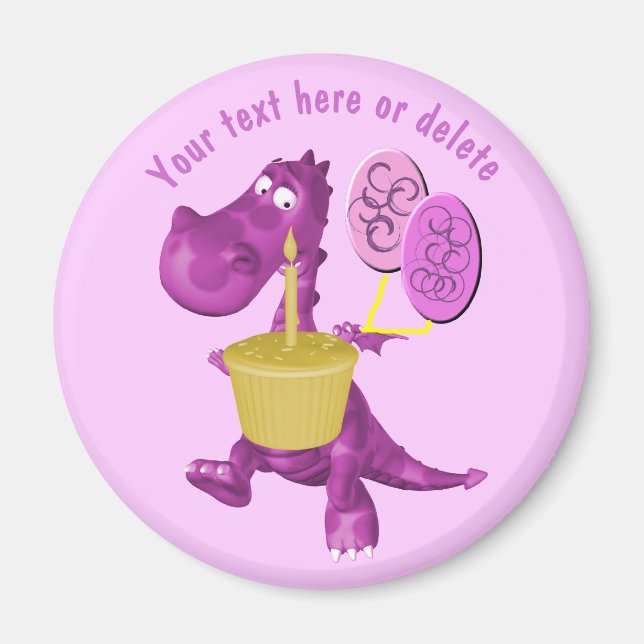 Purple Dragon Cupcake Balloons Personalized Magnet (Front)