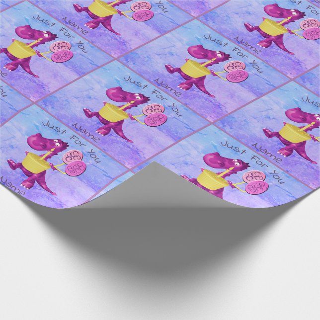 Purple Dragon Cupcake Balloons Personalized Wrapping Paper (Corner)