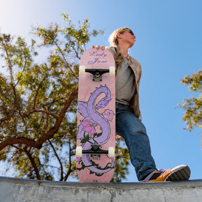 Purple Dragon On Pink Dd Brand  Skateboard (Outdoor 1)