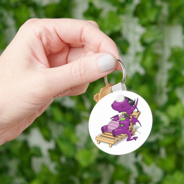Purple Dragon Relaxing on Deck Chair Keychain (Creator Uploaded)