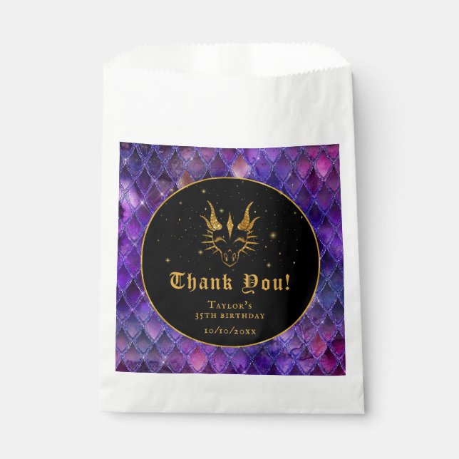 Purple Dragon Scales Gold Birthday Thank You Favour Bag (Front)