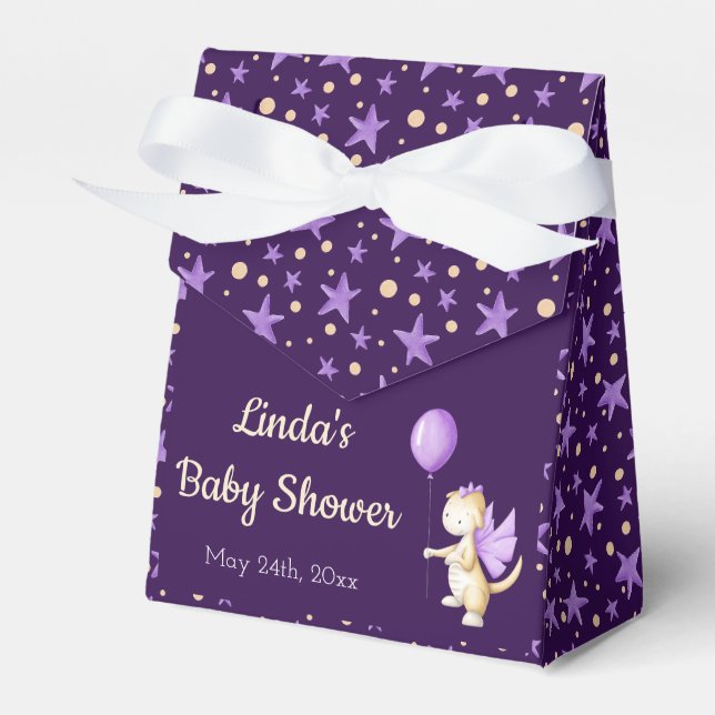 Purple Dragon with balloon Girl Baby Shower Favor Box (Front Side)