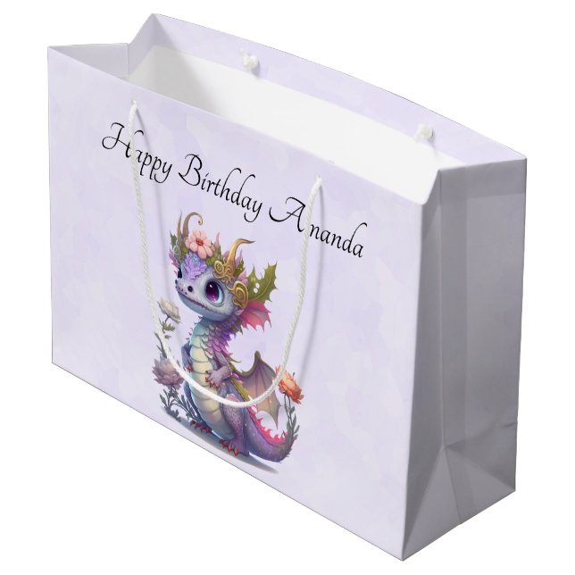 Purple Dragon with Elegant Crown Birthday Large Gift Bag (Back Angled)
