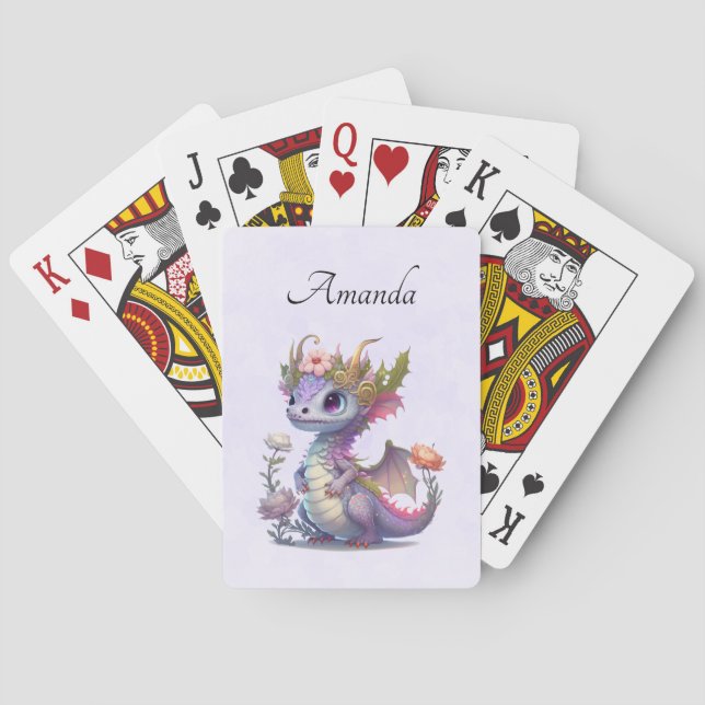 Purple Dragon with Elegant Crown Playing Cards (Back)