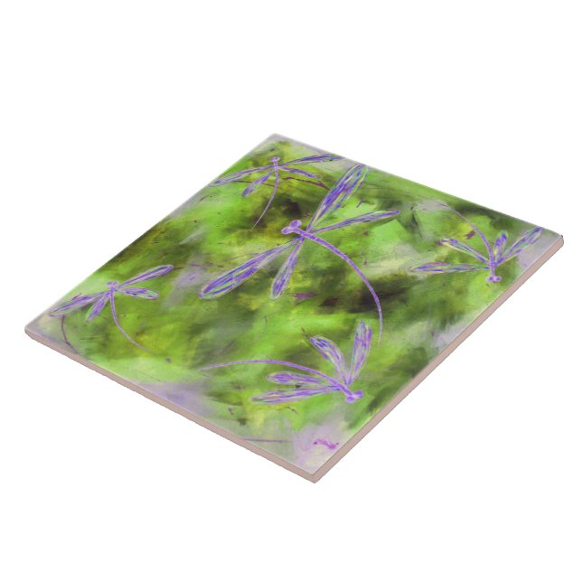 Purple Dragonflies on Lime Green Tile (Side)