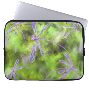 Purple Dragonflies on Lime Laptop Sleeve