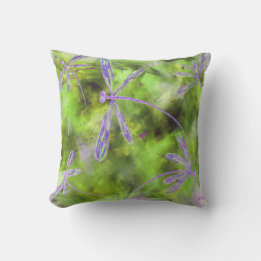 Purple Dragonflies on Lime Throw Pillow