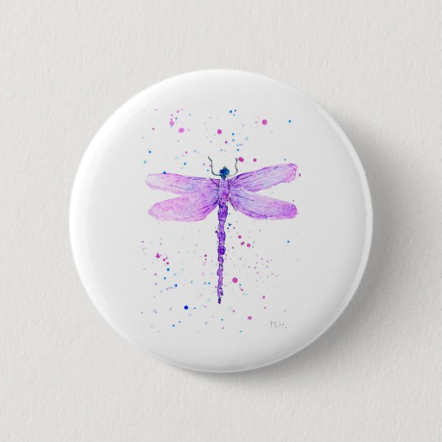 Purple dragonfly 2 inch round button (Front)
