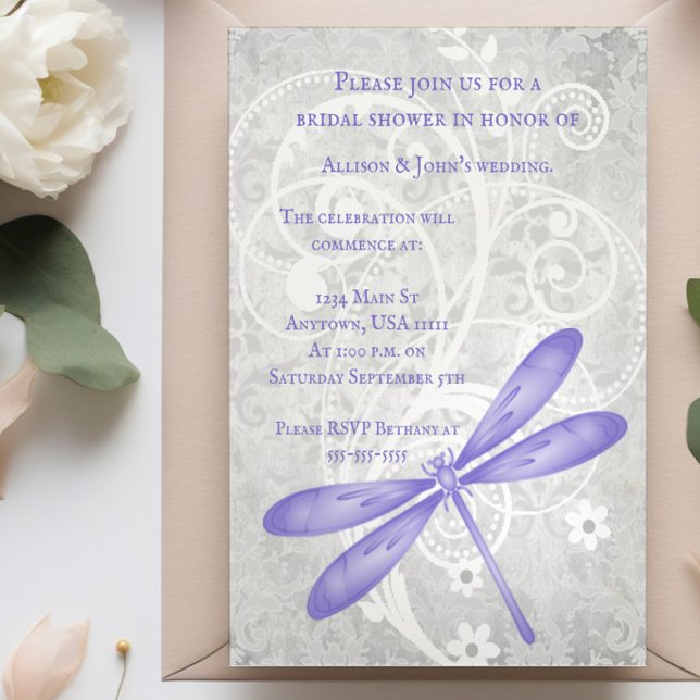 Purple Dragonfly Bridal Shower Invite (Purple Dragonfly Bridal Shower Invitation)