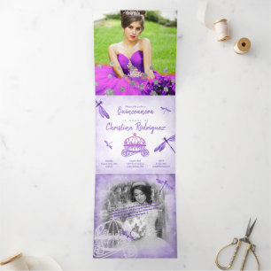 Purple Dragonfly, Carriage Quinceañera Invitation