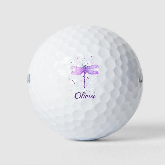Purple dragonfly Cute Name golf balls (Front)