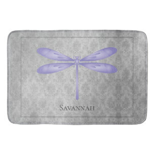 Purple Dragonfly Damask Bath Mat