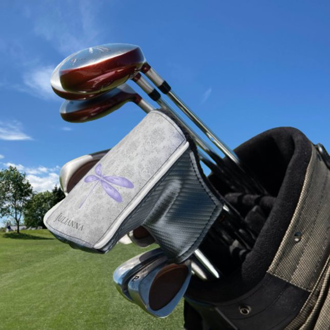 Purple Dragonfly Damask Golf Head Cover (Purple Dragonfly Damask Personalized Golf Head Cover)