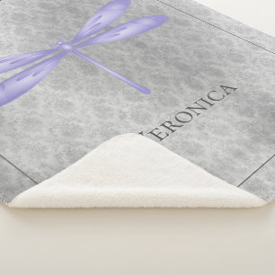 Purple Dragonfly Damask Personalized Sherpa Blanket