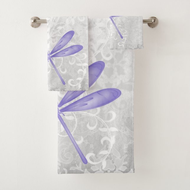 Purple Dragonfly Personalized Bath Towels (Insitu)