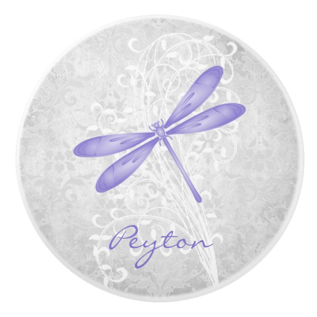 Purple Dragonfly Personalized Ceramic Pull (Front)
