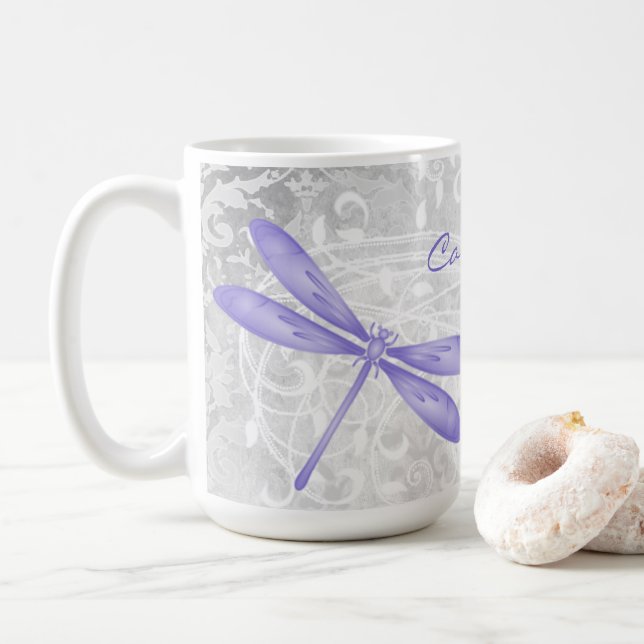 Purple Dragonfly Personalized Coffee Mug (With Donut)