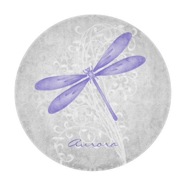 Purple Dragonfly Personalized Cutting Board (Front)