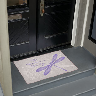 Purple Dragonfly Personalized Door Mat