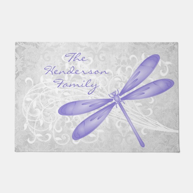 Purple Dragonfly Personalized Door Mat (Front)
