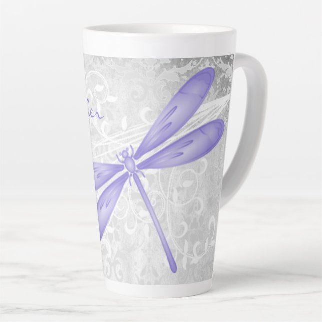 Purple Dragonfly Personalized Latte Mug (Right Angle)