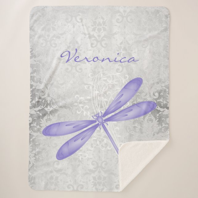 Purple Dragonfly Personalized Sherpa Blanket (Front)