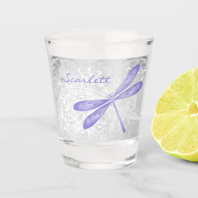 Purple Dragonfly Personalized Shot glass (Front)