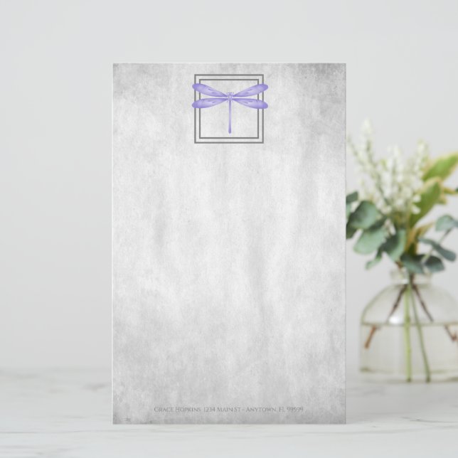 Purple Dragonfly Personalized Stationery (Standing Front)