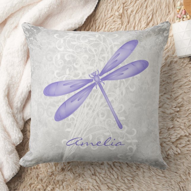 Purple Dragonfly Personalized Throw Pillow (Blanket)