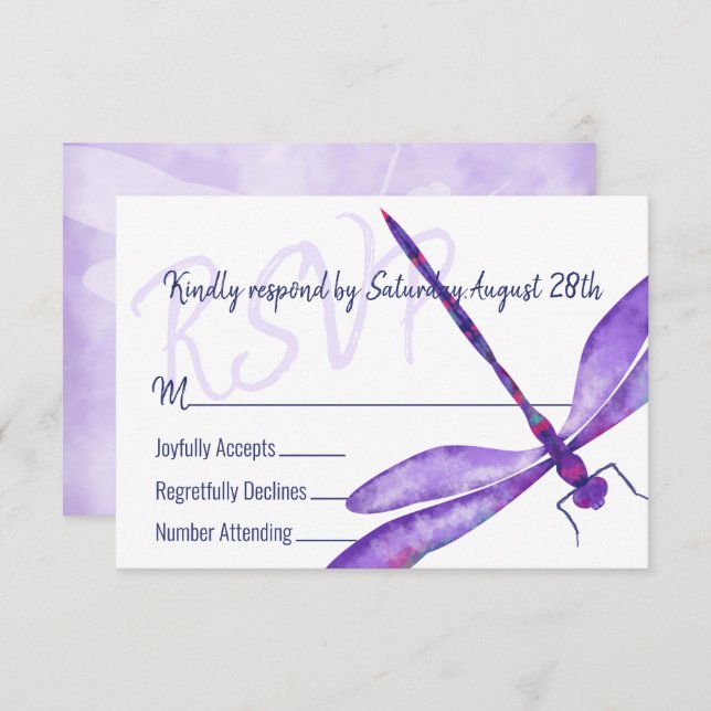Purple Dragonfly RSVP Enclosure Card (Front/Back)