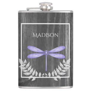 Purple Dragonfly Rustic Flask