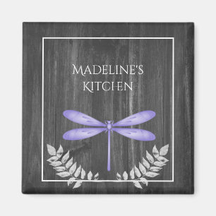 Purple Dragonfly Rustic Magnet