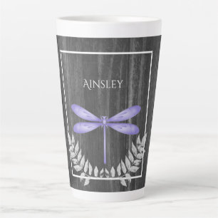 Purple Dragonfly Rustic Personalized Latte Mug