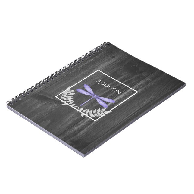 Purple Dragonfly Rustic Personalized Notebook (Left Side)