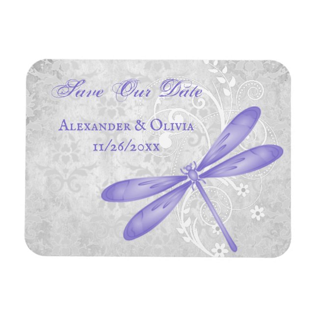 Purple Dragonfly Save The Date Magnet (Horizontal)