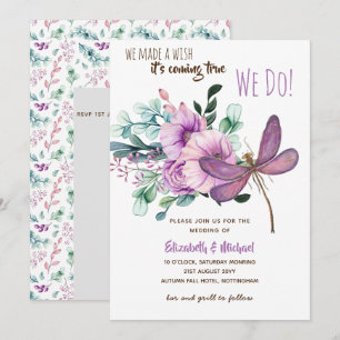 Purple Dragonfly Watercolor Floral Wedding Budget Invitation