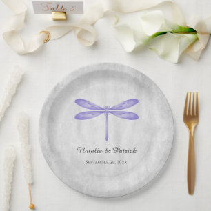 Purple Dragonfly Wedding Paper Plates