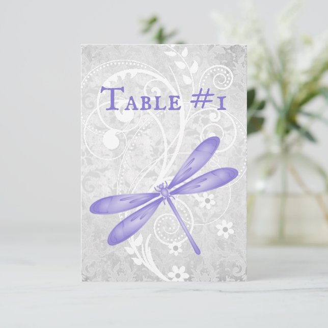 Purple Dragonfly Wedding Reception Table Card (Standing Front)
