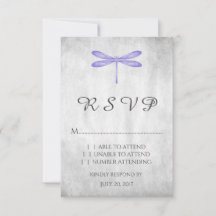 Purple Dragonfly Wedding RSVP Card