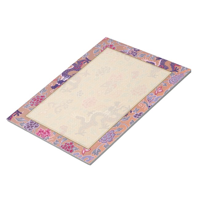 Purple Dragons Pink and Purple Flowers Pattern Notepad (Angled)