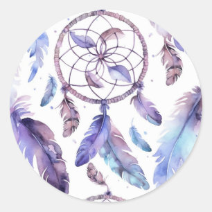 Purple dream catcher watercolor classic round sticker